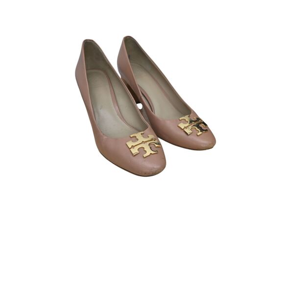 Tory Burch 'Raleigh' Leather Pump Logo Toe - Blush Oak - Size 7 - Picture 1 of 11